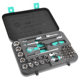 1 pcs - Wera 42-Piece Metric 1/4 in Standard Socket/Bit Set with Ratchet, 6 point, Hex Bit, Phillips Bit, Pozidriv Bit, Slotted