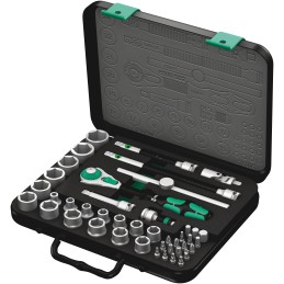 1 pcs - Wera 43-Piece Metric 3/8 in Standard Socket/Bit Set with Ratchet, 6 point, Hex Bit, Phillips Bit, Pozidriv Bit, Slotted