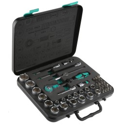 1 pcs - Wera 43-Piece Metric 3/8 in Standard Socket/Bit Set with Ratchet, 6 point, Hex Bit, Phillips Bit, Pozidriv Bit, Slotted