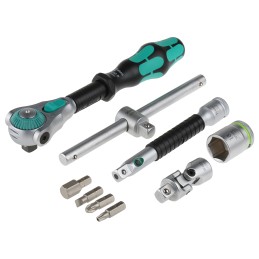 1 pcs - Wera 43-Piece Metric 3/8 in Standard Socket/Bit Set with Ratchet, 6 point, Hex Bit, Phillips Bit, Pozidriv Bit, Slotted