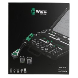 1 pcs - Wera 43-Piece Metric 3/8 in Standard Socket/Bit Set with Ratchet, 6 point, Hex Bit, Phillips Bit, Pozidriv Bit, Slotted