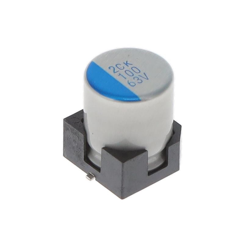 1 pcs : RSHTK101M4EFK5002E - CAP ALUM HYB 100UF 20% 63V SMD