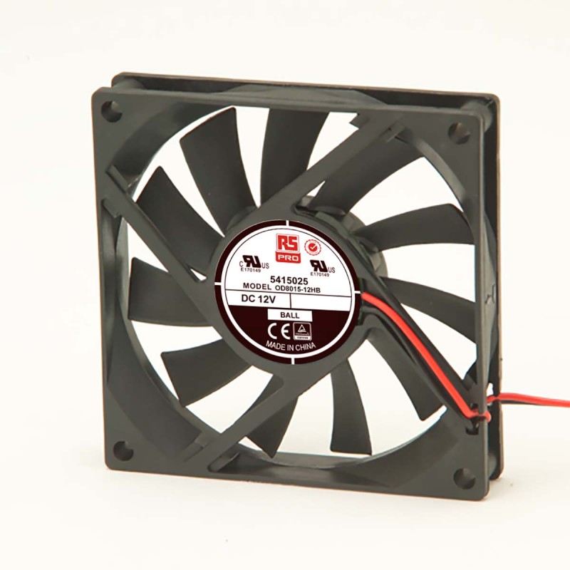 1 pcs - RS PRO Axial Fan, 12 V dc, DC Operation, 51m³/h, 2.3W, 180mA Max, 80 x 80 x 15mm