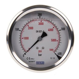 1 pcs - WIKA Analogue Pressure Gauge 400bar Back Entry, 7656102, UKAS, 0bar min.