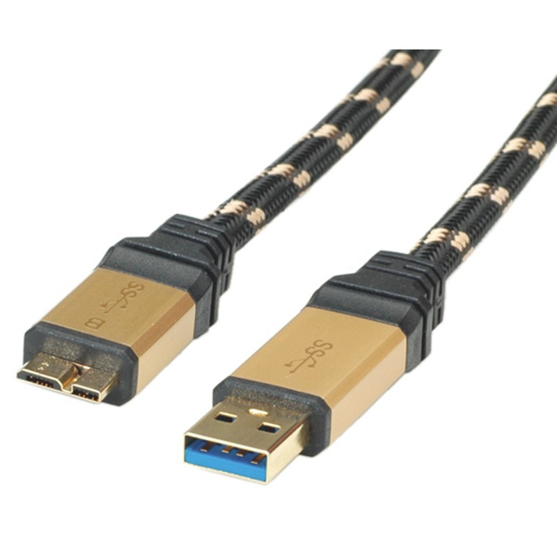 1 pcs - Roline USB 3.0 Cable, Male USB A to Male Micro USB B Cable, 800mm