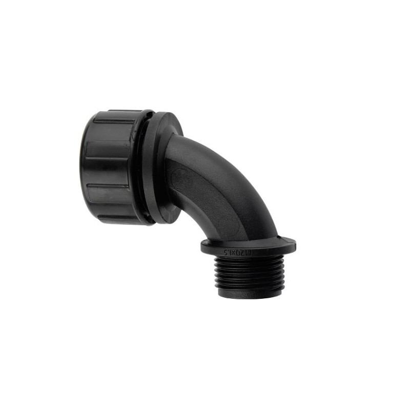 1 pcs - Flexicon 90° Bend, Conduit Fitting, 40mm Nominal Size, M40mm, Nylon, Black