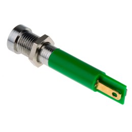 1 pcs - RS PRO Green Panel Mount Indicator, 12V dc, 8mm Mounting Hole Size, Solder Tab Termination