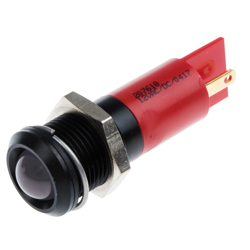1 pcs - RS PRO Red Panel Mount Indicator, 12V, 14mm Mounting Hole Size, Solder Tab Termination, IP67