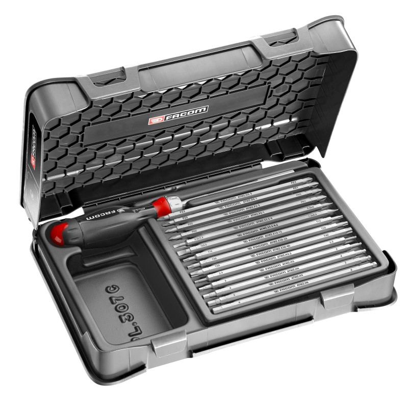 1 pcs - Facom Screwdriver Bit Set 16 Pieces, Hexagon, Phillips, Pozidriv, Slotted, Torx