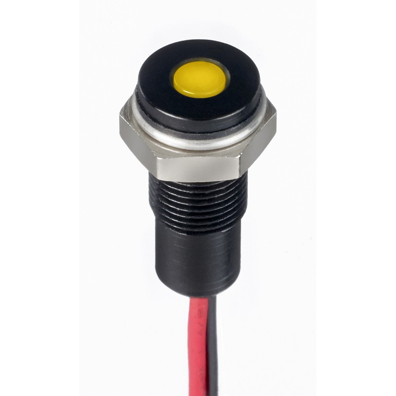 1 pcs - RS PRO Yellow Panel Mount Indicator, 1.8 - 3.3V dc, 6mm Mounting Hole Size, Lead Wires Termination, IP67