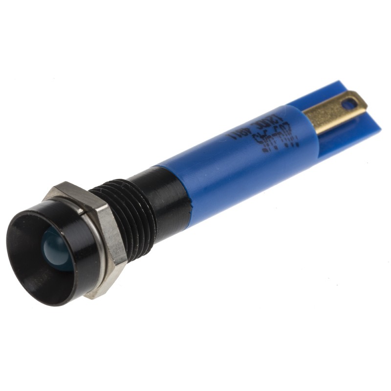 1 pcs - RS PRO Blue Panel Mount Indicator, 12V dc, 8mm Mounting Hole Size, Solder Tab Termination