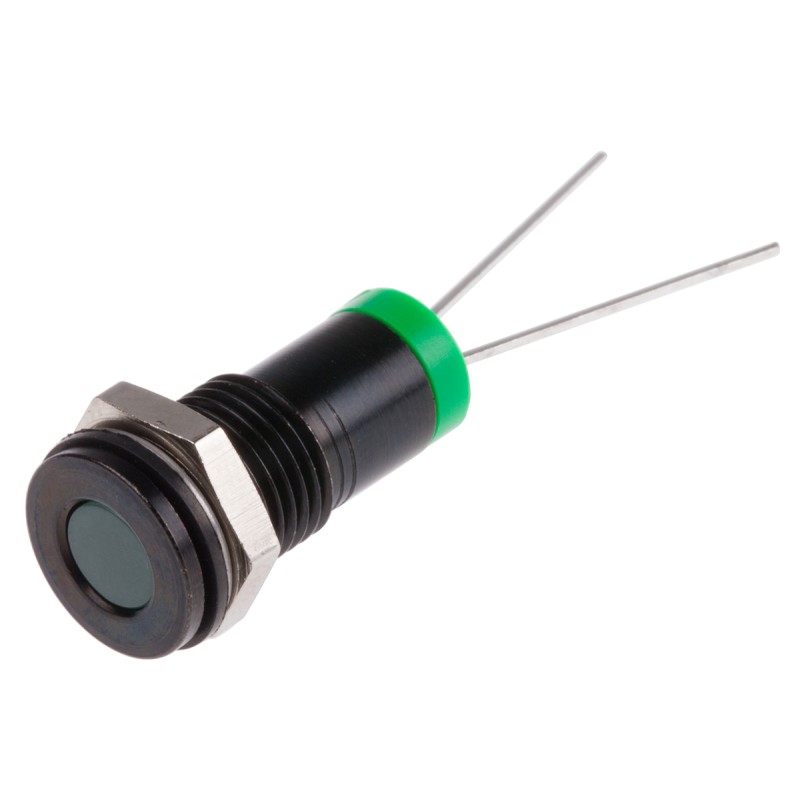 1 pcs - RS PRO Green Panel Mount Indicator, 2V dc, 8mm Mounting Hole Size, IP67