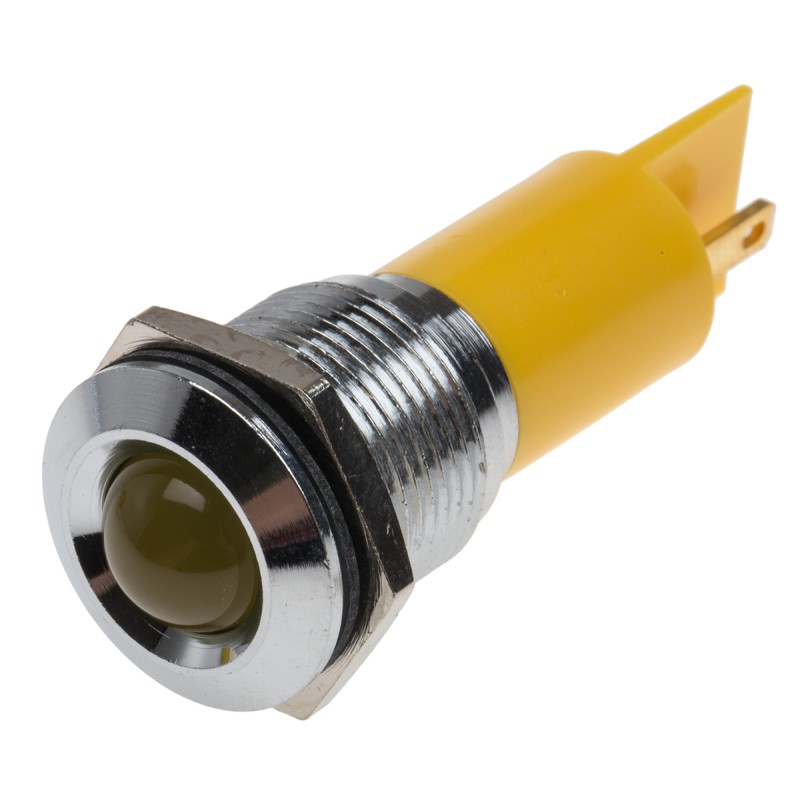 1 pcs - RS PRO Yellow Panel Mount Indicator, 115 V dc, 230V ac, 16mm Mounting Hole Size, Solder Tab Termination