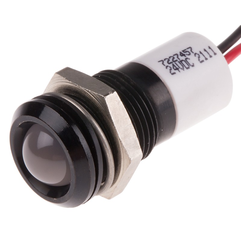 1 pcs - RS PRO White Panel Mount Indicator, 24V dc, 14mm Mounting Hole Size, Lead Wires Termination, IP67