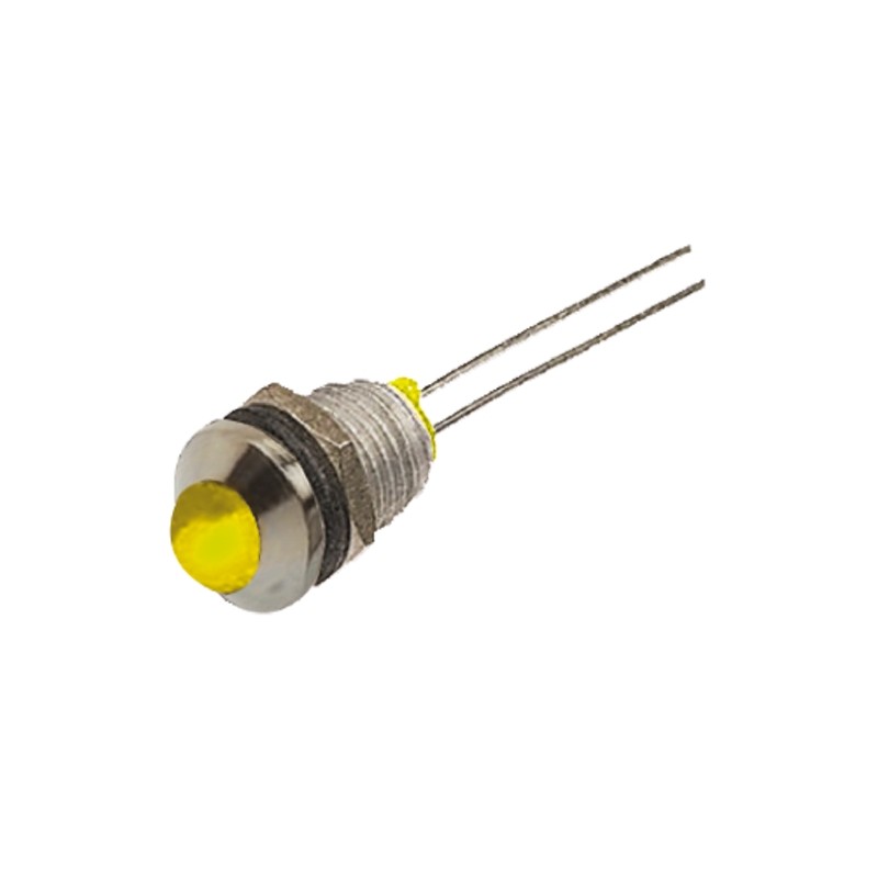 1 pcs - Bulgin Yellow Panel Mount Indicator, 2.1V dc, 8mm Mounting Hole Size, Lead Wires Termination