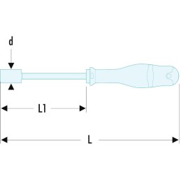 1 pcs - Facom Hexagon Nut Driver, 6.35 mm Tip, 63 mm Blade, 180 mm Overall