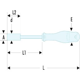1 pcs - Facom Hexagon Nut Driver, 8 mm Tip, 125 mm Blade, 245 mm Overall
