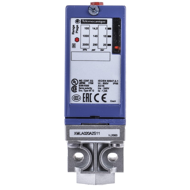 1 pcs - Telemecanique Sensors Pressure Sensor, 1bar Min, 20bar Max, Relay Output, Differential Reading