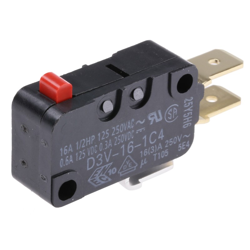 5 pcs - Omron Pin Plunger Micro Switch, Tab Terminal, 16 A @ 250 V ac, SPDT, IP40
