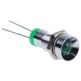1 pcs - RS PRO Green Panel Mount Indicator, 2V dc, 8mm Mounting Hole Size, Solder Tab Termination