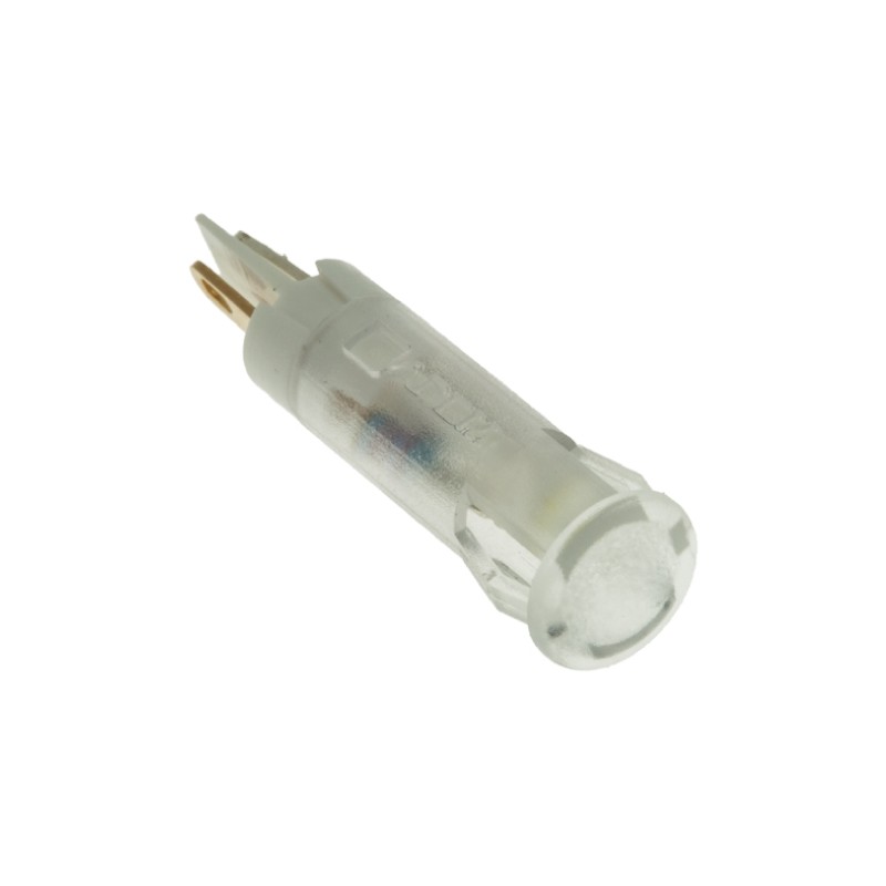 1 pcs - APEM White Panel Mount Indicator, 12V dc, 6mm Mounting Hole Size, Faston, Solder Lug Termination