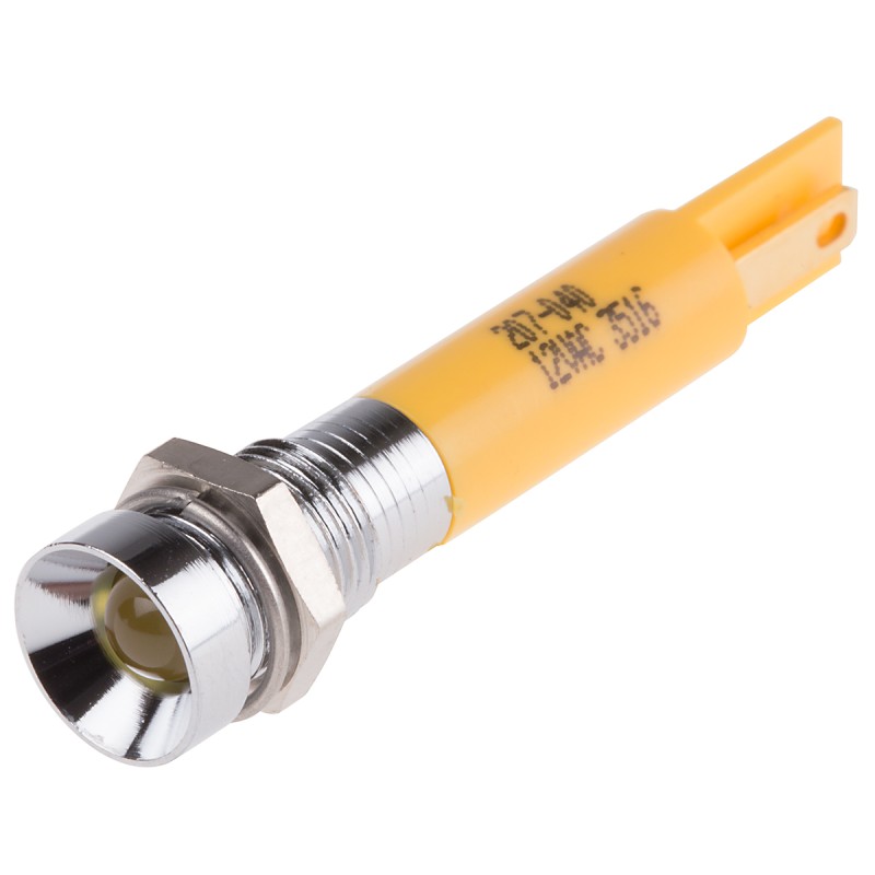 1 pcs - RS PRO Yellow Panel Mount Indicator, 12V ac, 8mm Mounting Hole Size, Solder Tab Termination