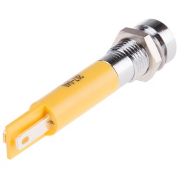 1 pcs - RS PRO Yellow Panel Mount Indicator, 12V ac, 8mm Mounting Hole Size, Solder Tab Termination