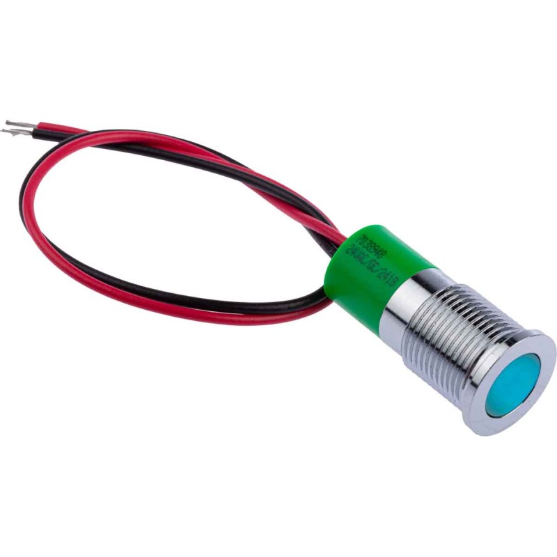 1 pcs - RS PRO Green Panel Mount Indicator, 24V dc, 14mm Mounting Hole Size, Lead Wires Termination, IP67