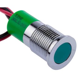 1 pcs - RS PRO Green Panel Mount Indicator, 24V dc, 14mm Mounting Hole Size, Lead Wires Termination, IP67