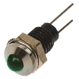 1 pcs - Bulgin Green Panel Mount Indicator, 2.1V, 6.1mm Mounting Hole Size, Lead Wires Termination