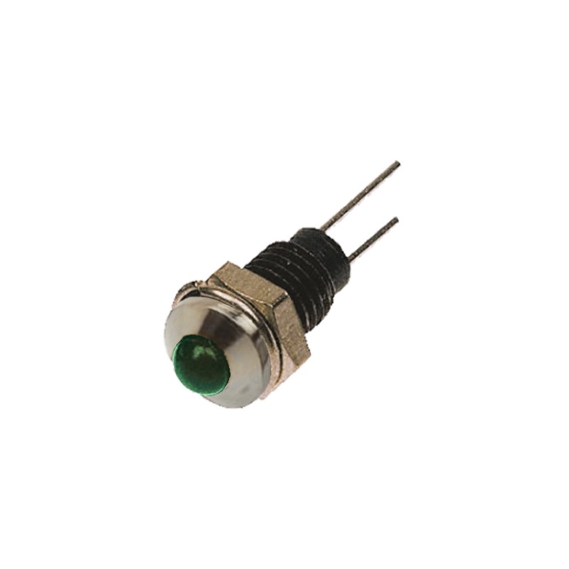 1 pcs - Bulgin Green Panel Mount Indicator, 2.1V, 6.1mm Mounting Hole Size, Lead Wires Termination