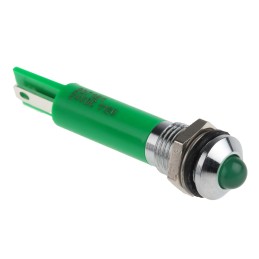 1 pcs - RS PRO Green Panel Mount Indicator, 24V dc, 8mm Mounting Hole Size, Solder Tab Termination