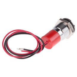 1 pcs - RS PRO Red Panel Mount Indicator, 110V ac, 14mm Mounting Hole Size, Lead Wires Termination, IP67