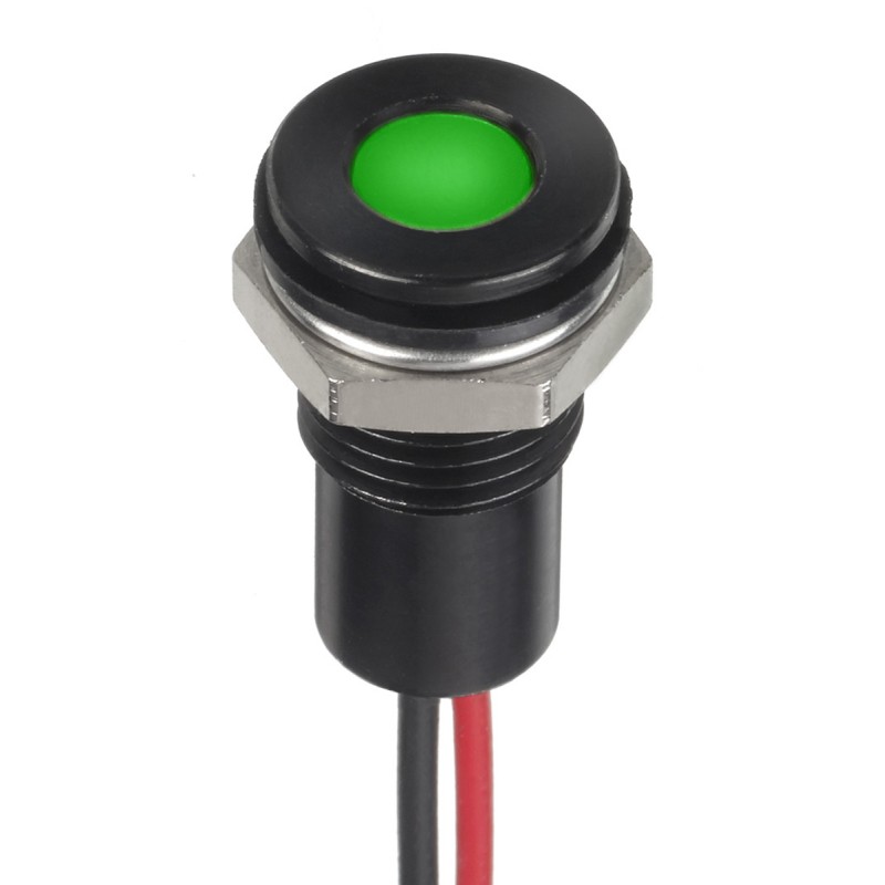 1 pcs - RS PRO Green Panel Mount Indicator, 12V dc, 8mm Mounting Hole Size, Lead Wires Termination, IP67