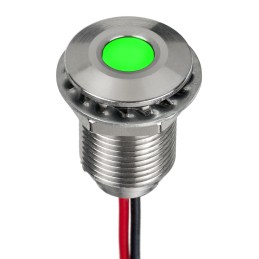 1 pcs - RS PRO Green Panel Mount Indicator, 21.6 - 26.4V dc, 10mm Mounting Hole Size, Lead Wires Termination, IP67