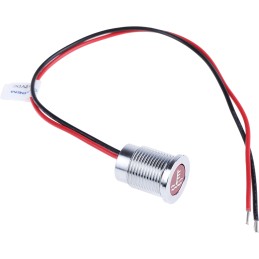 1 pcs - APEM Red Panel Mount Indicator, 12V dc, 14mm Mounting Hole Size, Lead Wires Termination, IP67