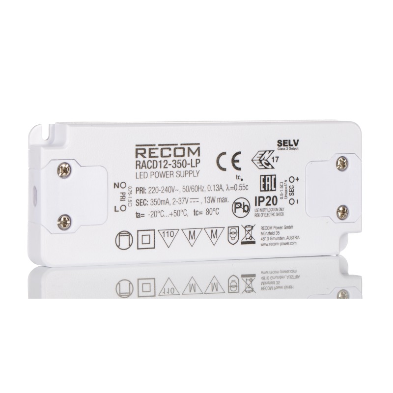 1 pcs - Recom LED Driver, 2 - 37V dc Output, 13W Output, 350mA Output, Constant Current