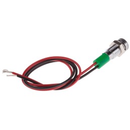 1 pcs - RS PRO Green Panel Mount Indicator, 24V dc, 6mm Mounting Hole Size, Lead Wires Termination, IP67