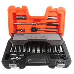 1 pcs - Bahco 53-Piece Metric 1/2 in, 3/8 in Deep Socket/Bit Set with Ratchet, 6 point, Hex Bit, Phillips Bit, Slotted Bit