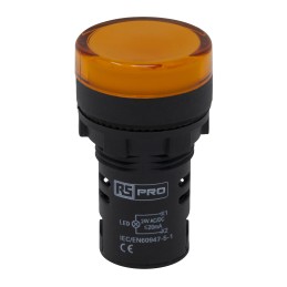 1 pcs - RS PRO, Panel Mount Yellow LED Pilot Light, 22mm Cutout, IP65, Round, 24V ac/dc