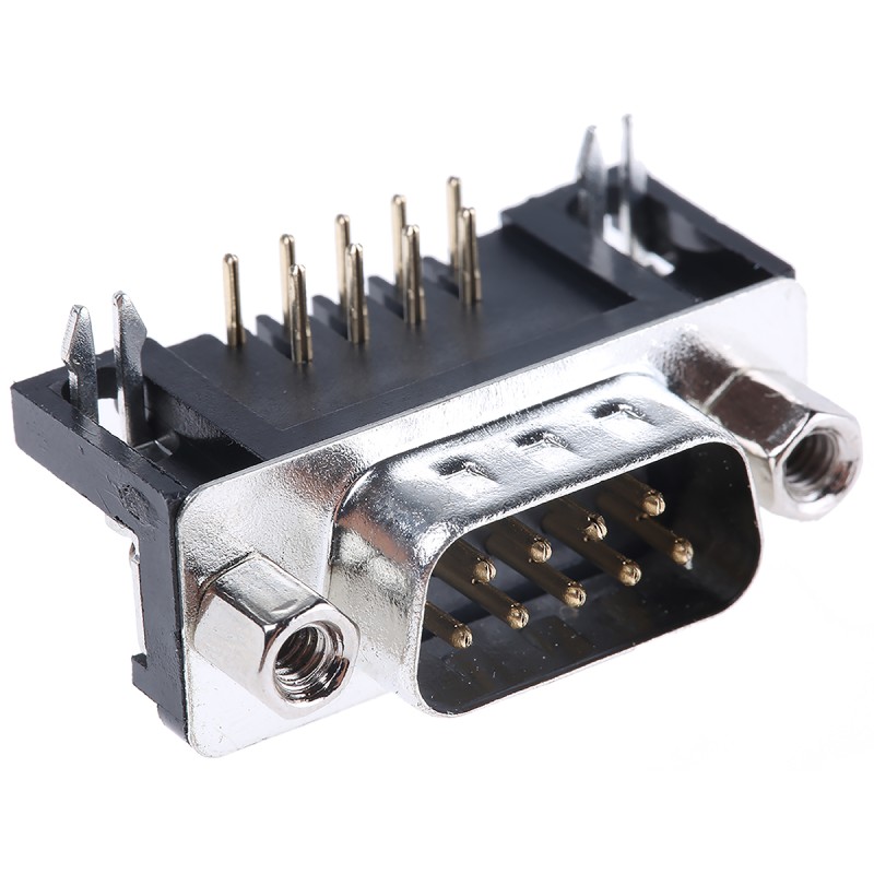 5 pcs - ASSMANN WSW A-DS 9 Way Right Angle Through Hole D-sub Connector Plug, 2.77mm Pitch, with 4-40 UNC Screwlocks