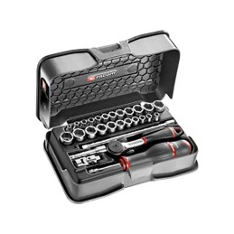 1 pcs - Facom 28-Piece Imperial, Metric 1/4 in Deep Socket/Standard Socket Set with Ratchet, 6 point