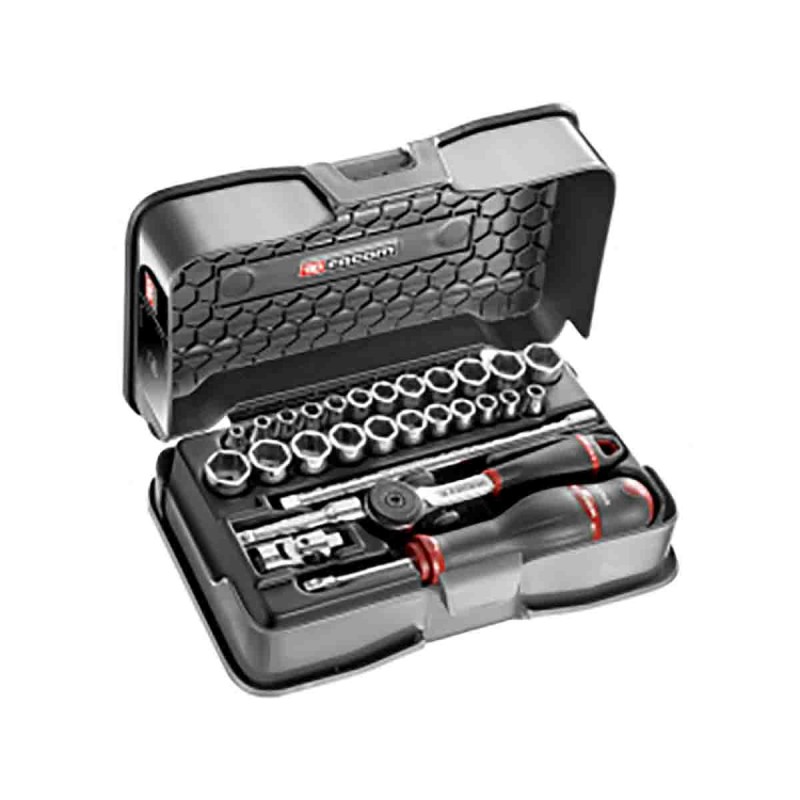 1 pcs - Facom 28-Piece Imperial, Metric 1/4 in Deep Socket/Standard Socket Set with Ratchet, 6 point