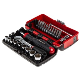 1 pcs - Facom 25-Piece Metric 1/4 in Standard Socket/Bit Set with Ratchet, 12 point, Hex Bit, Pozidriv Bit, Slotted Bit