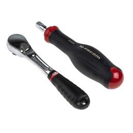 1 pcs - Facom 25-Piece Metric 1/4 in Standard Socket/Bit Set with Ratchet, 12 point, Hex Bit, Pozidriv Bit, Slotted Bit