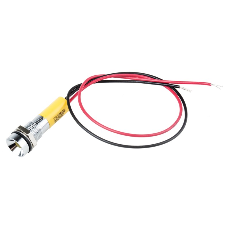 1 pcs - RS PRO Yellow Panel Mount Indicator, 220V ac, 8mm Mounting Hole Size, Lead Wires Termination, IP67