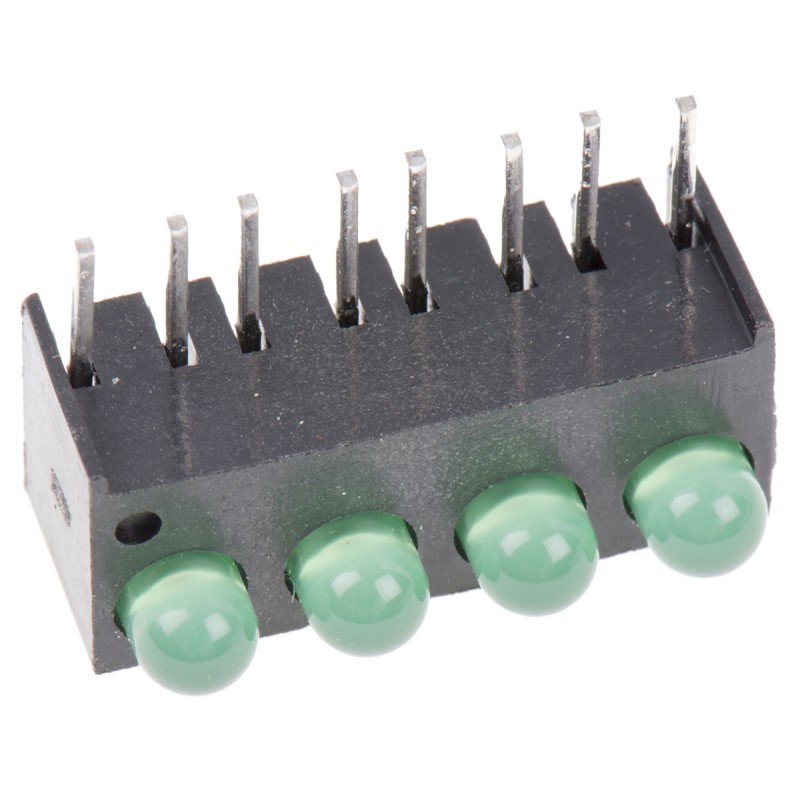 1 pcs - Dialight 551-0207-004F, Green Right Angle PCB LED Indicator, 4 LEDs, Through Hole 2.1 V