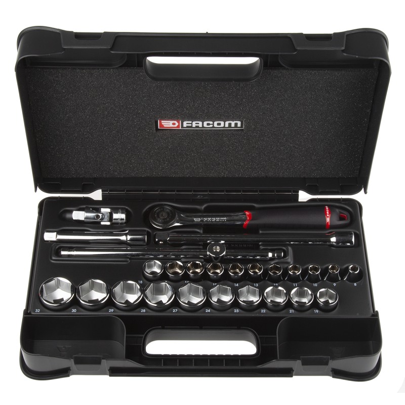 1 pcs - Facom 26-Piece Metric 1/2 in Standard Socket Set with Ratchet, 6 point