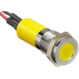 1 pcs - RS PRO Yellow Panel Mount Indicator, 12V dc, 14mm Mounting Hole Size, Lead Wires Termination, IP67