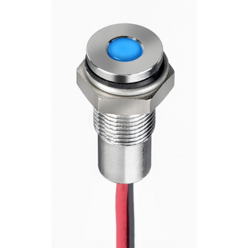 1 pcs - RS PRO Blue Panel Mount Indicator, 10.8 - 13.2V dc, 6mm Mounting Hole Size, Lead Wires Termination, IP67